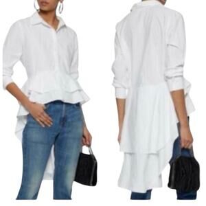 Walter Baker Peplum High Low White Button Down Blouse size medium